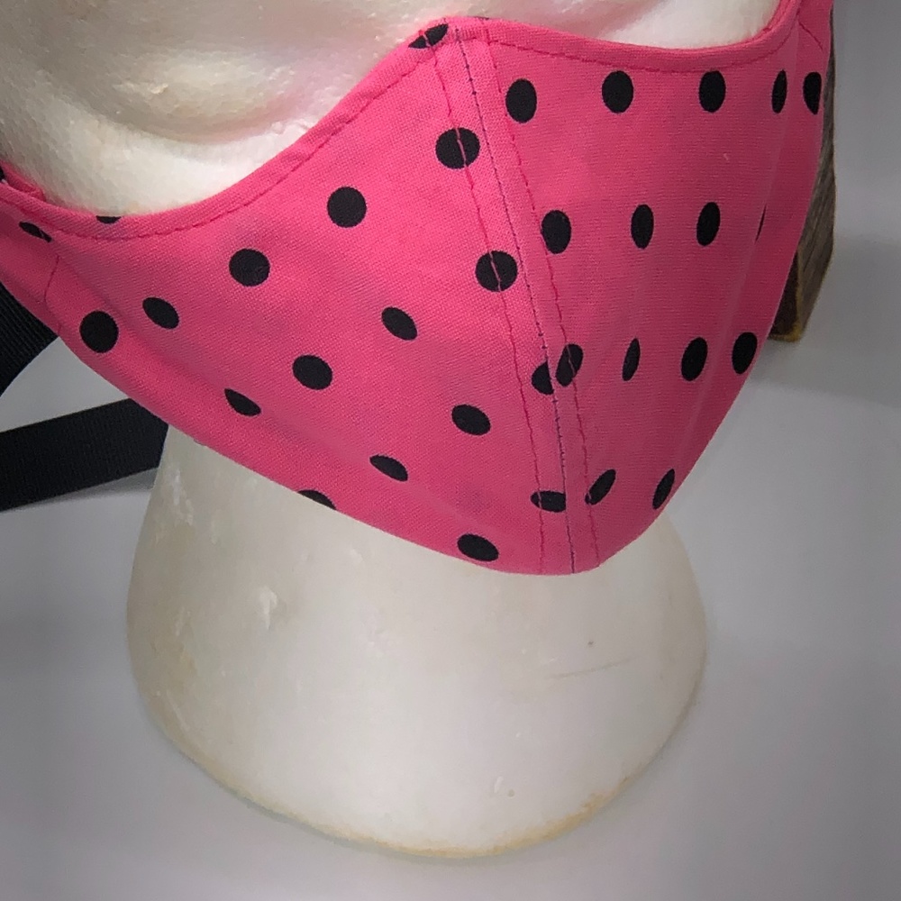 FACE MASK Pink/Black Polka Dot 100% Cotton ~NEW!